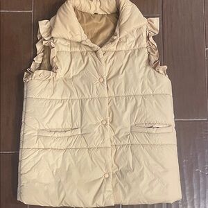 Cream Puffer Vest with Ruffle Details